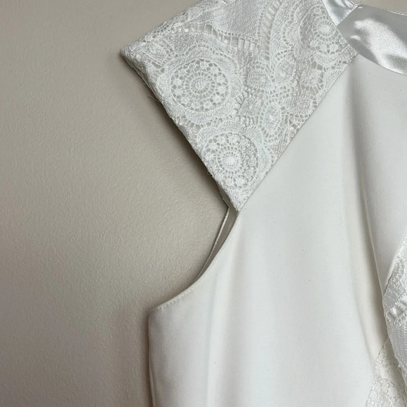 ANTONIO MELANI White Lace Cap-Sleeve Round Neck Sheath Dress Size 12 - Picture 6 of 10